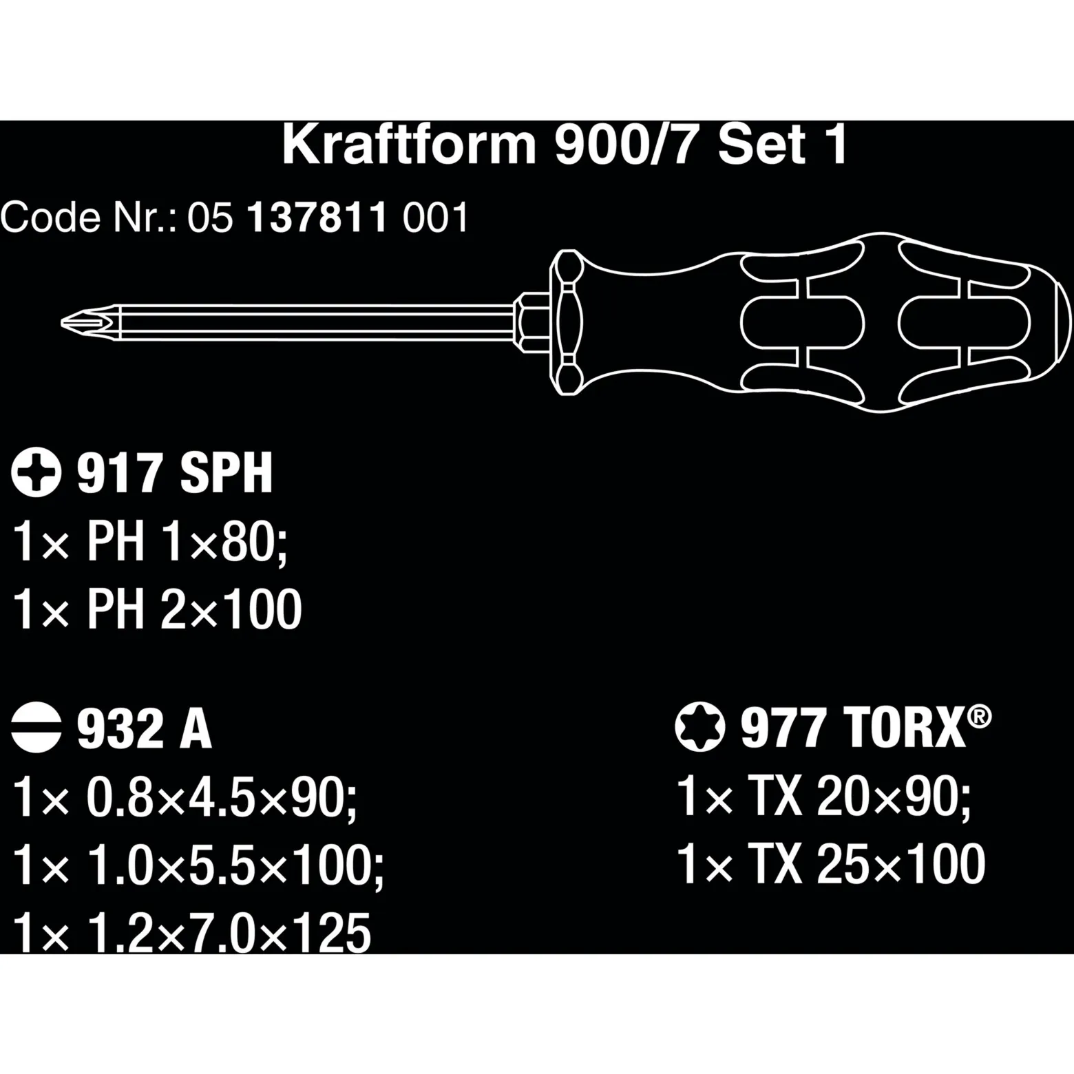 WERA KRAFTFORM 900/7 SET 1 SCHROEVENDRAAIERSET (ZWART/GEEL, 7DELIG)